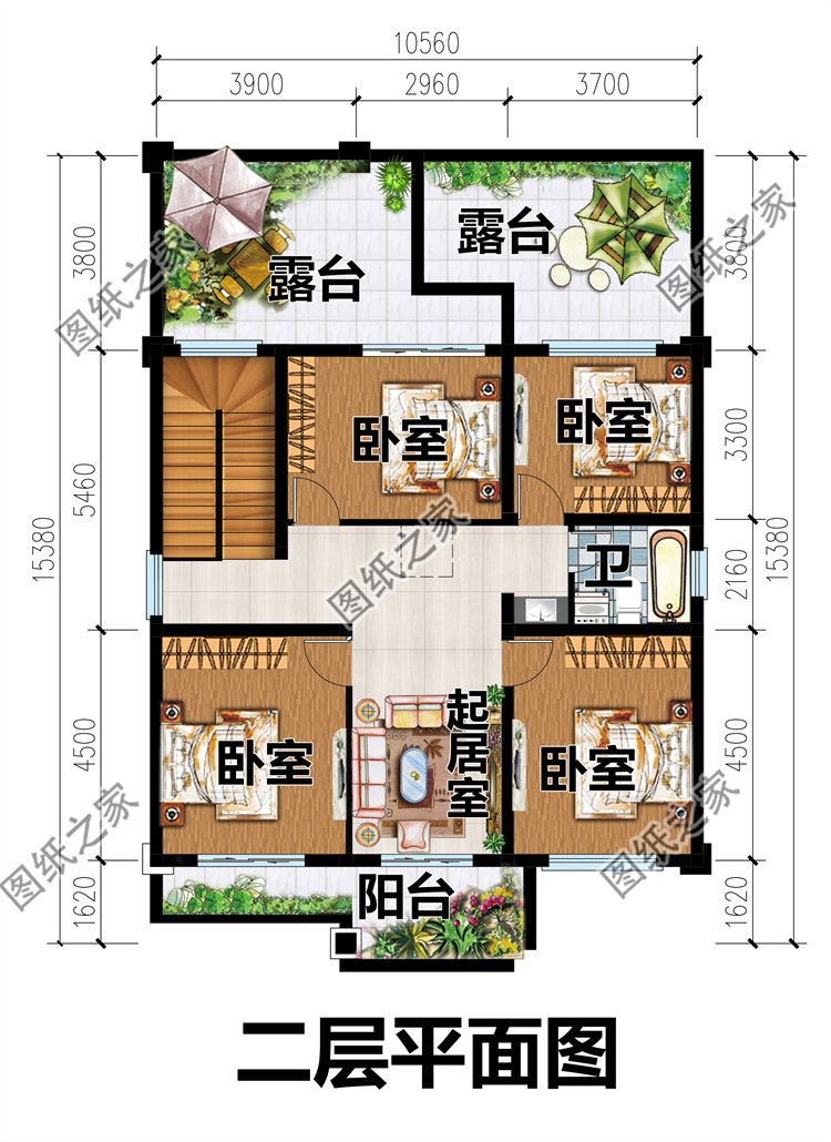 二層帶獨立廚房鄉村別墅設計