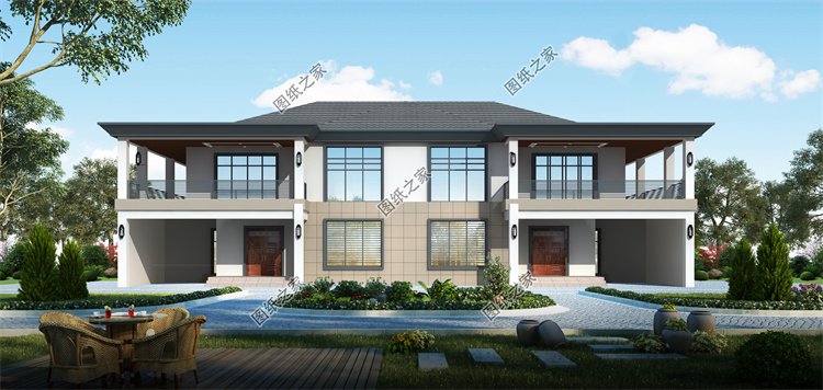 現代風雙拼別墅效果圖設計案例