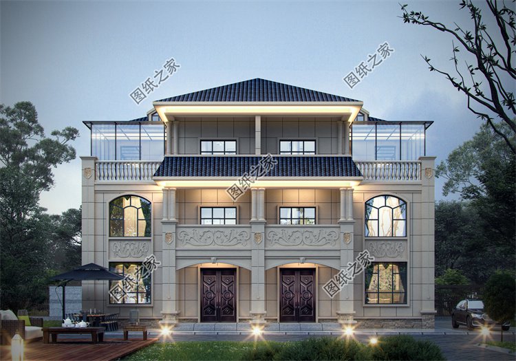 現代風雙拼別墅效果圖設計案例