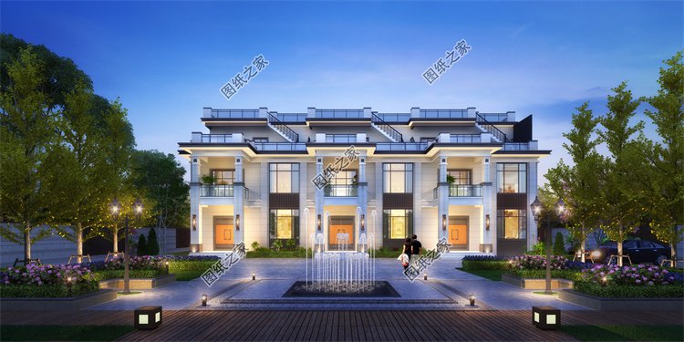 現代風雙拼別墅效果圖設計案例