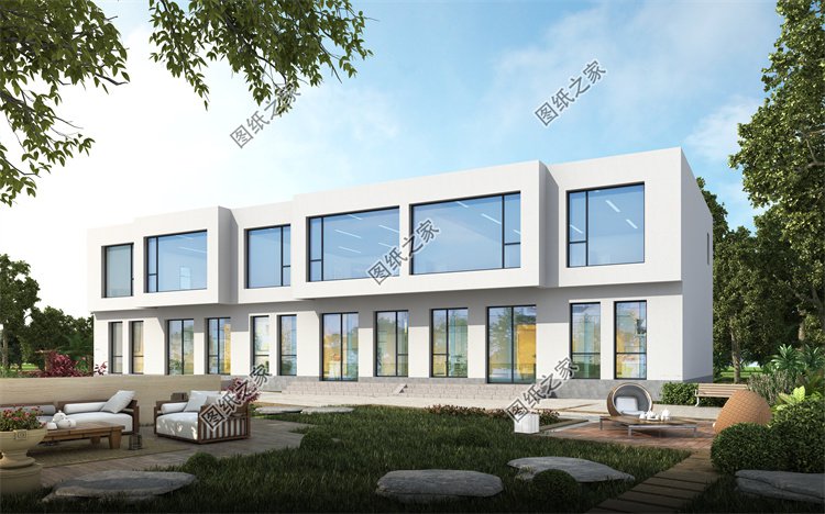 現代風雙拼別墅效果圖設計案例