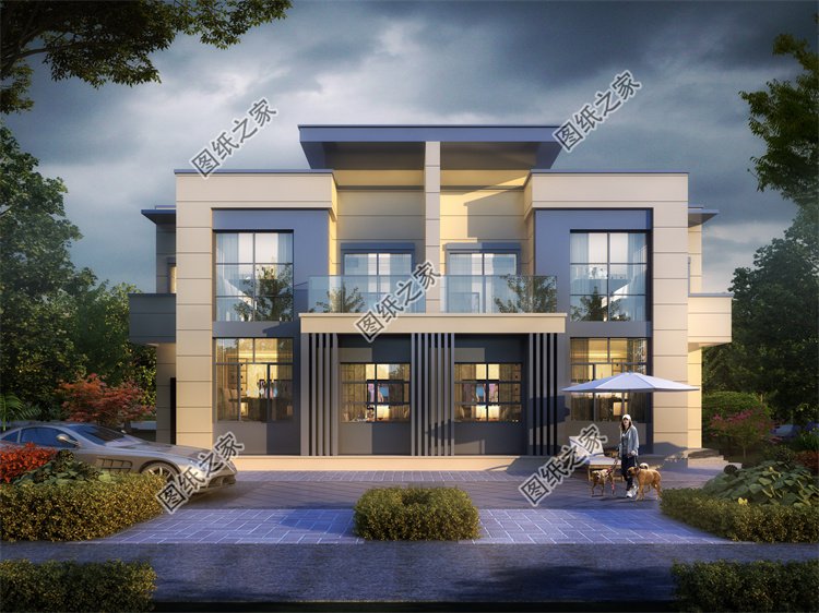 現代風雙拼別墅效果圖設計案例