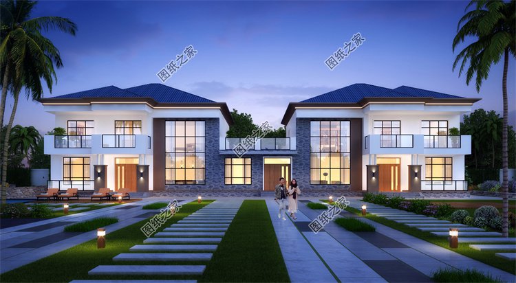 現代風雙拼別墅效果圖設計案例