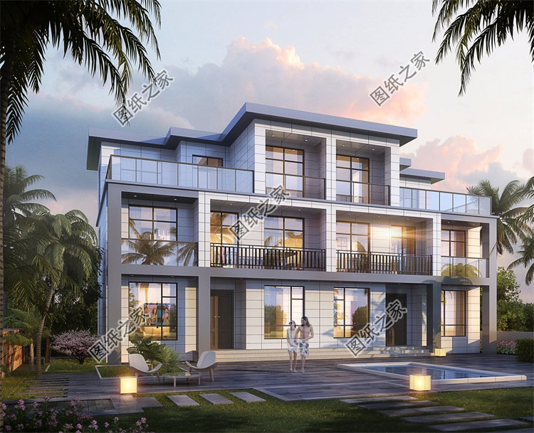 現代風雙拼別墅效果圖設計案例