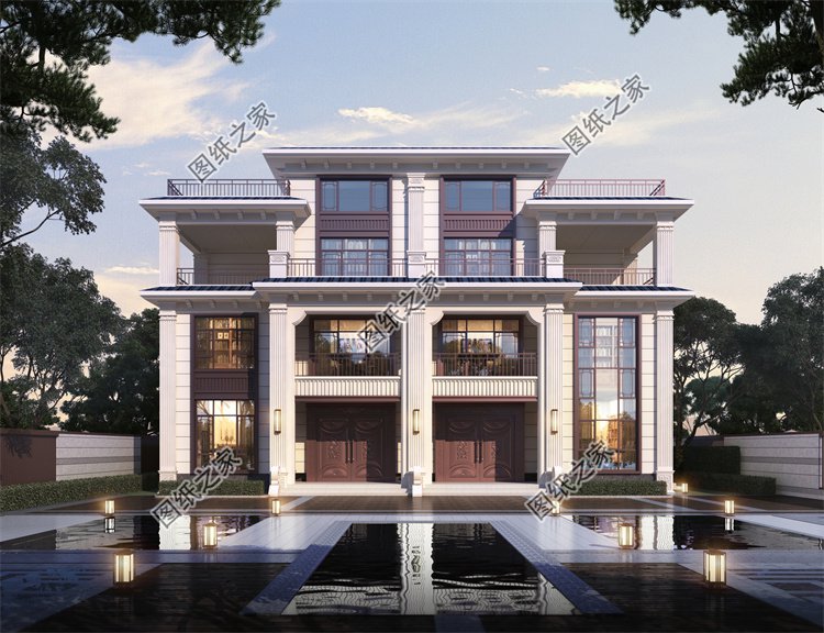 現代風雙拼別墅效果圖設計案例