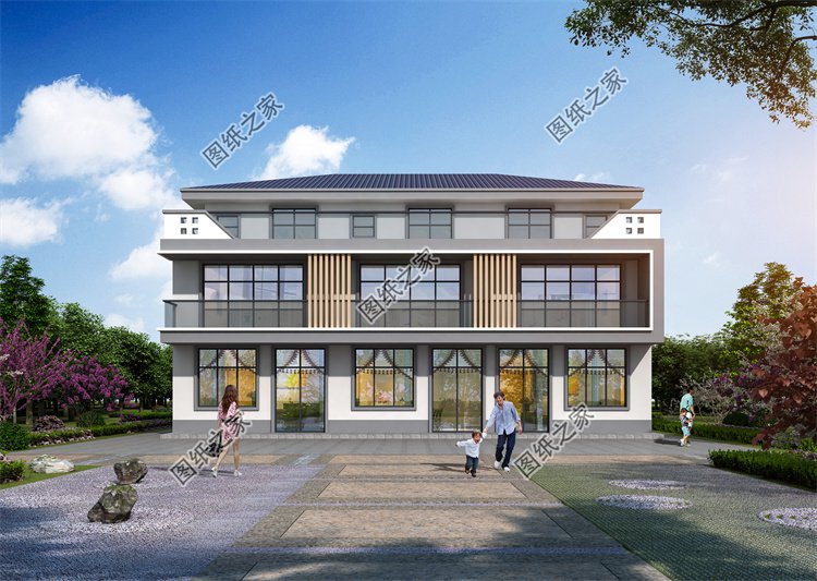 現代風雙拼別墅效果圖設計案例