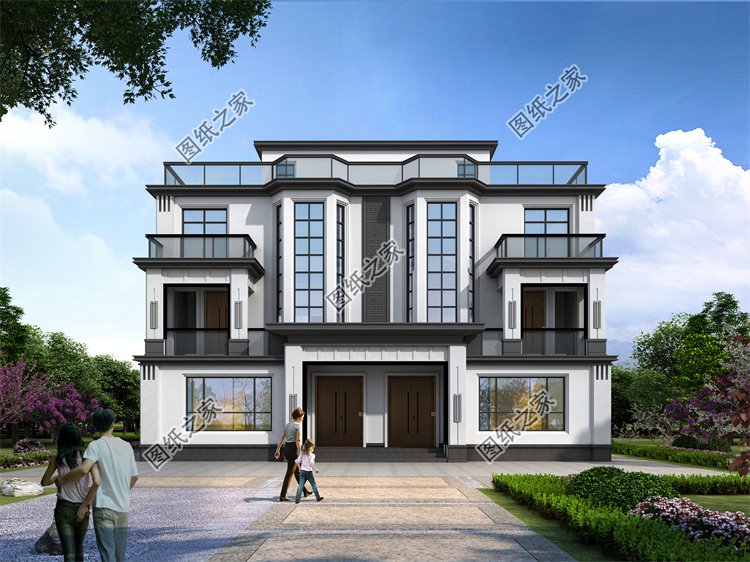 現代風雙拼別墅效果圖設計案例