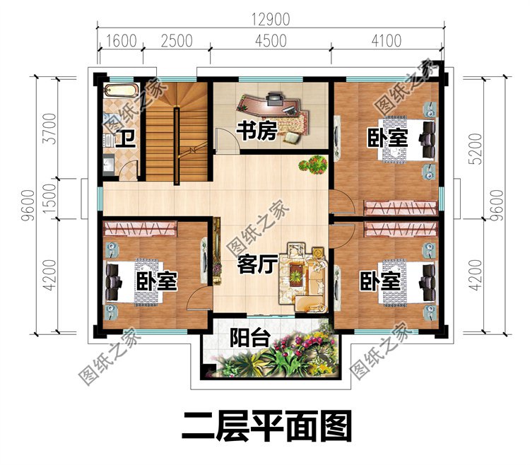 120平米二層別墅設計圖二層