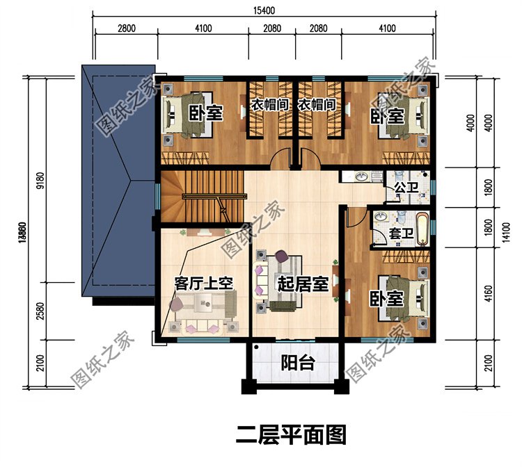 歐式三層農(nóng)村別墅二層