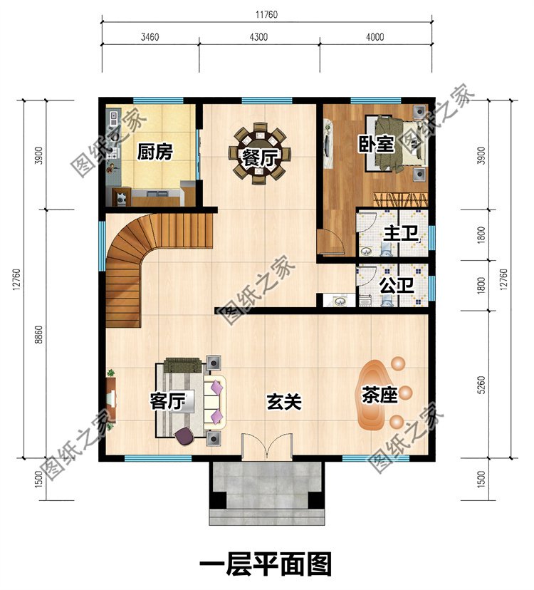 豪華三層農(nóng)村別墅一層