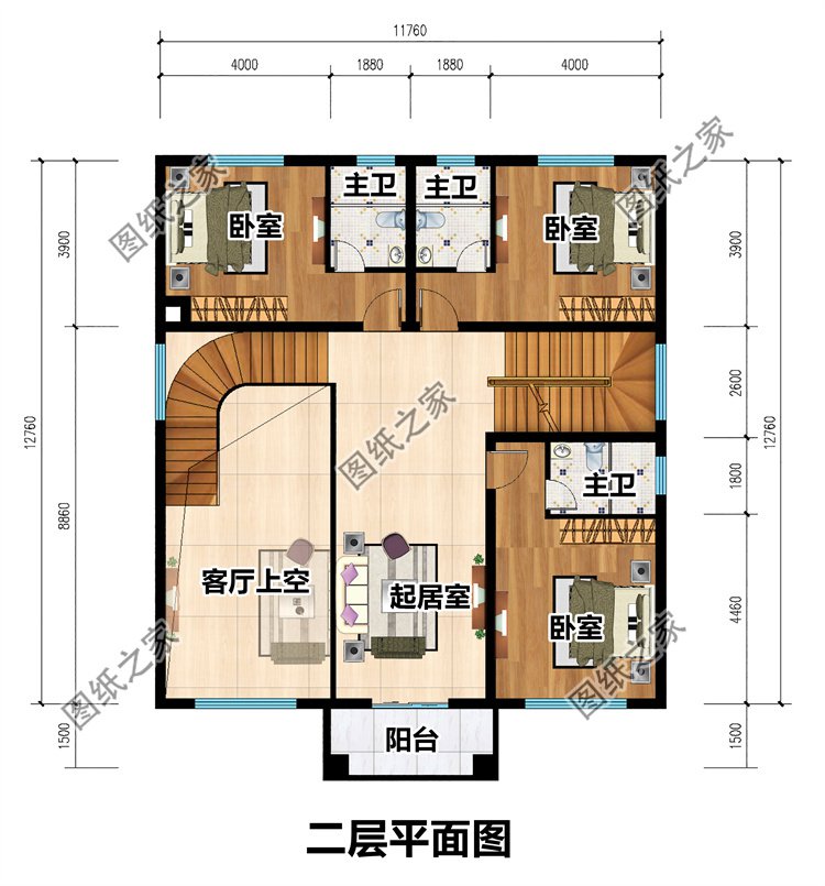 豪華三層農(nóng)村別墅二層