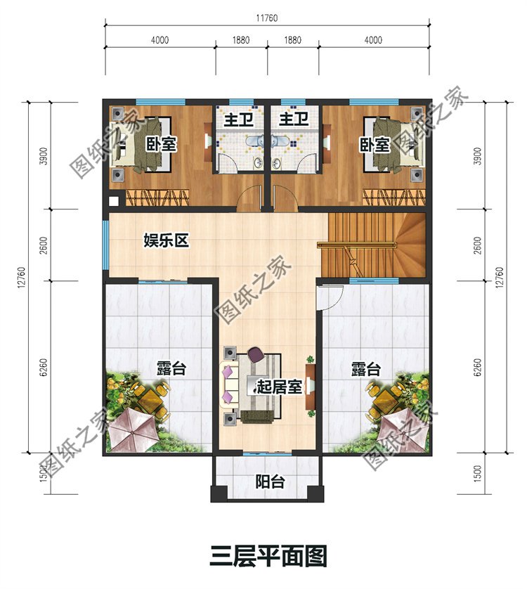 豪華三層農(nóng)村別墅三層