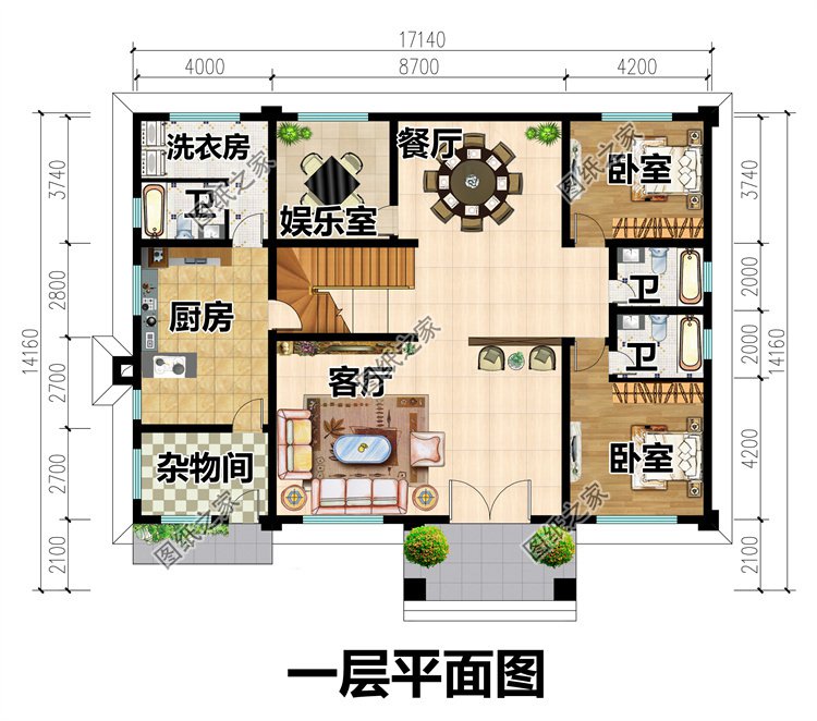 歐式三層農村別墅一層