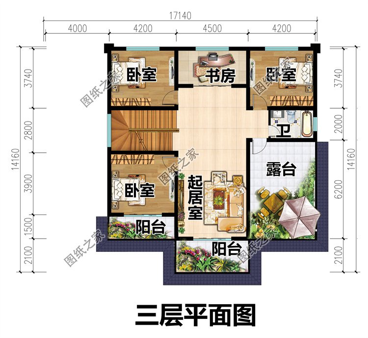 歐式三層農村別墅三層