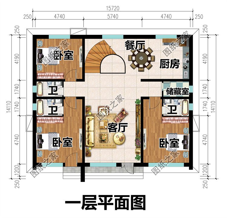 時尚現代三層農村別墅一層