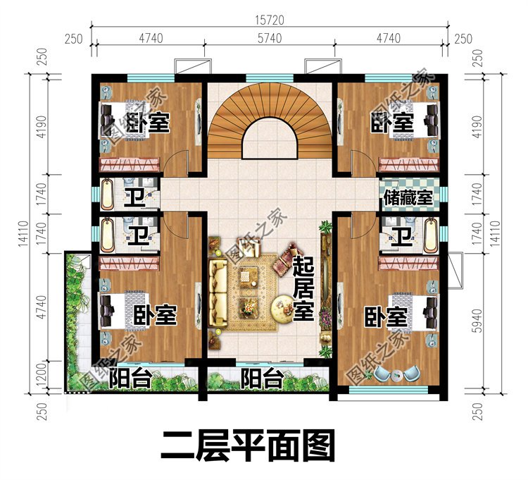 時尚現代三層農村別墅二層