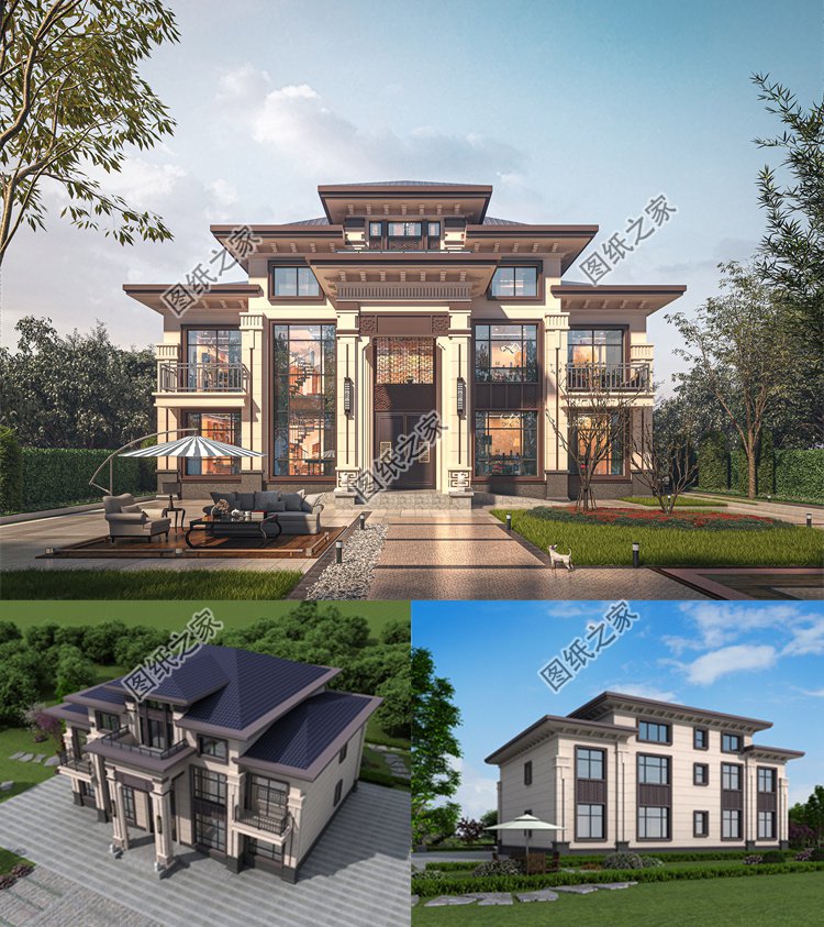 新中式三層農村別墅效果圖