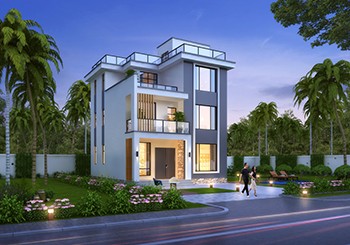 小占地三層現代時尚風別墅設計圖,平屋頂占地不足100平