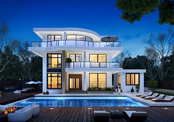 獨立餐廳廚房，平屋頂現代風格三層別墅設計圖