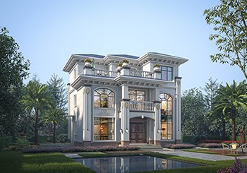 120平方米三層歐式別墅設(shè)計(jì)圖，進(jìn)門就是旋轉(zhuǎn)樓梯