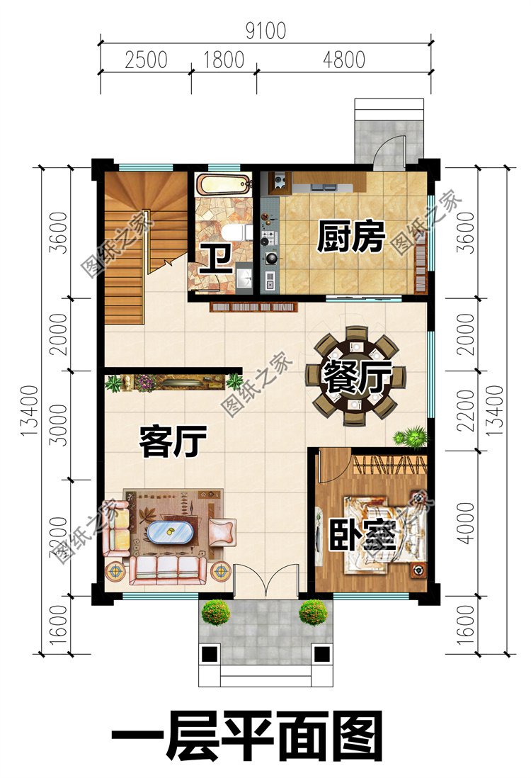 農(nóng)村自建的三層別墅設(shè)計圖一層