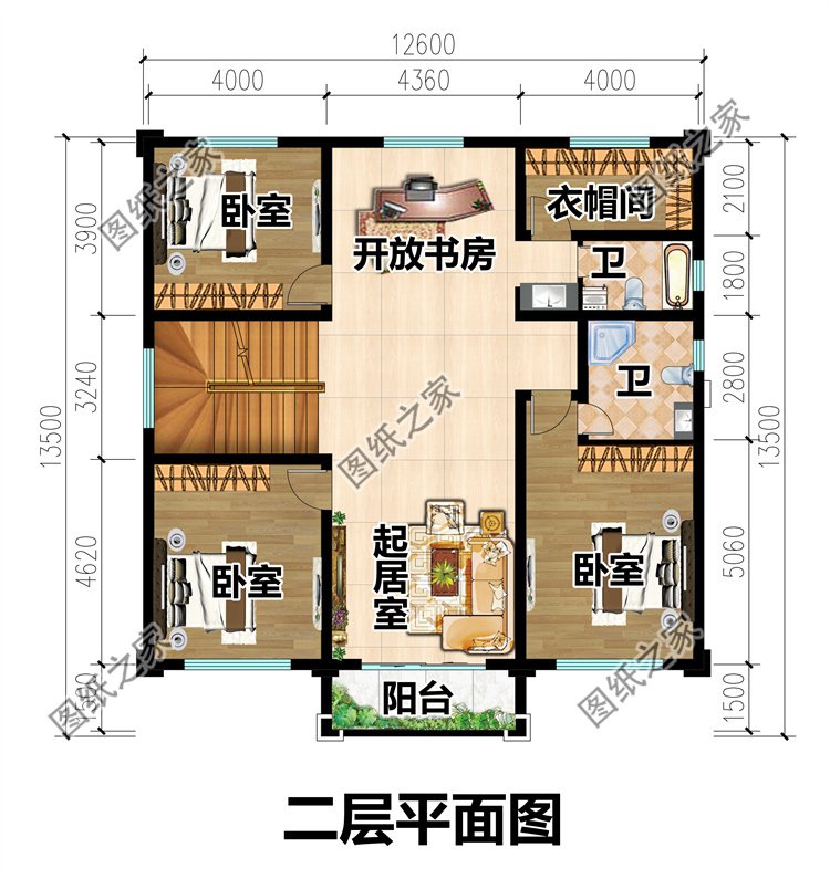 歐式三層農村別墅二層