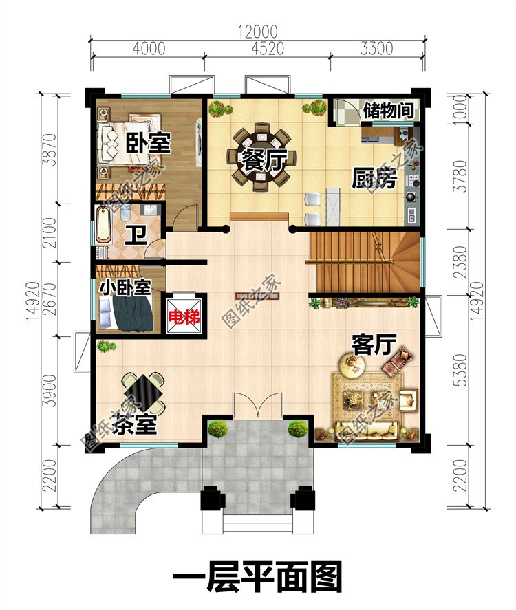 三層簡(jiǎn)約別墅一層