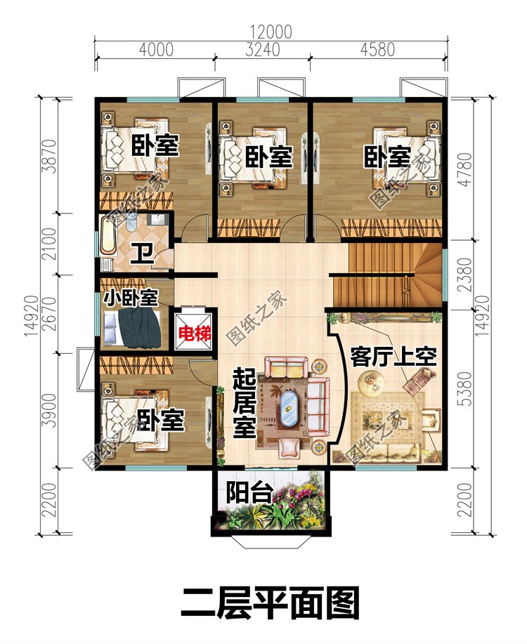 三層簡(jiǎn)約別墅二層