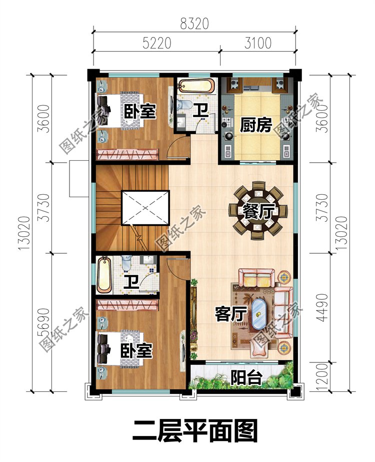 三層農(nóng)村別墅設(shè)計(jì)圖二層