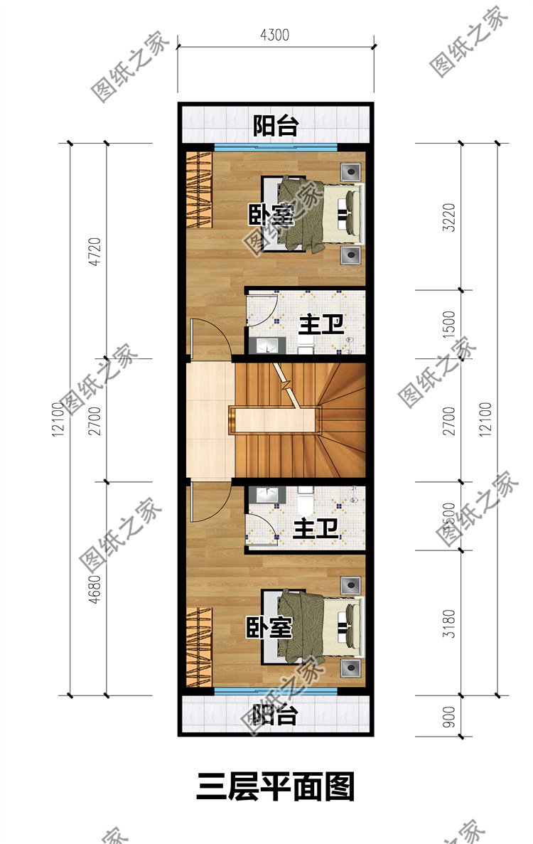 開間4米三層別墅三層