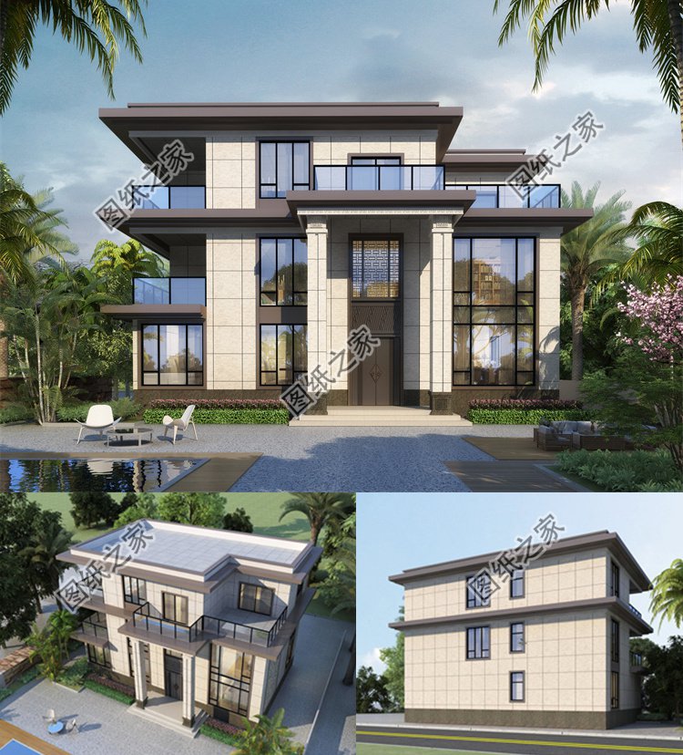 平頂三層農(nóng)村別墅效果圖