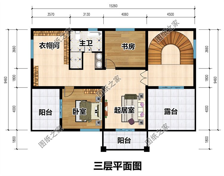 平頂三層農(nóng)村別墅三層