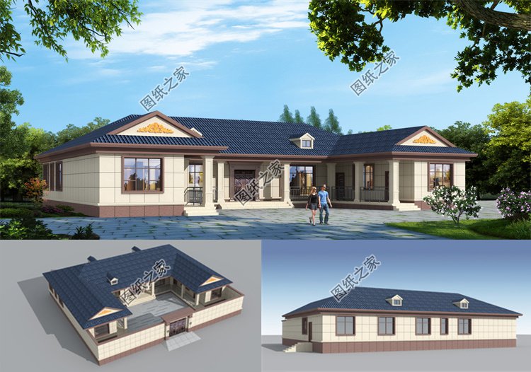 一層中式仿古三合院效果圖