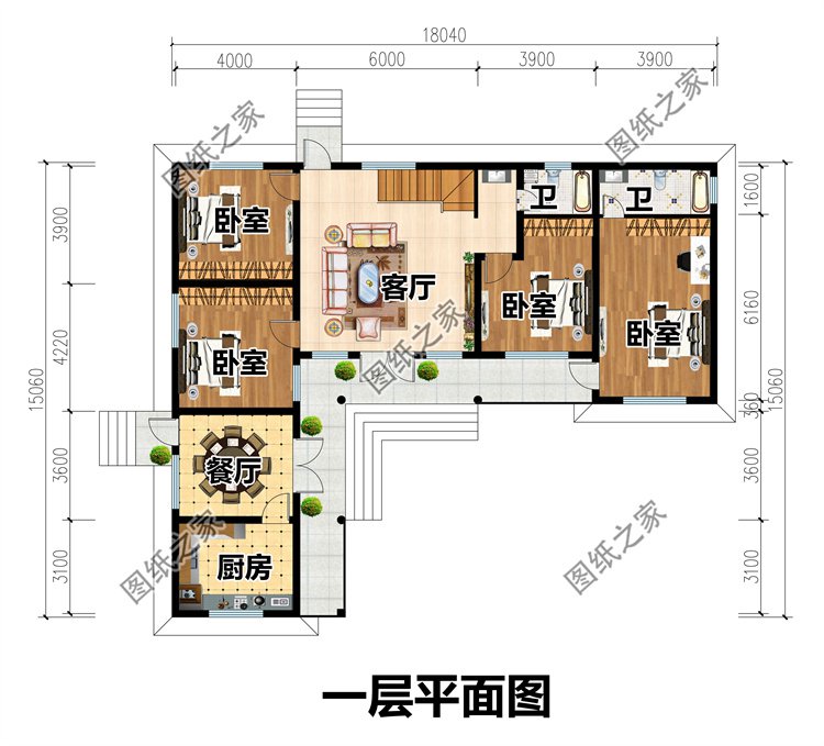 農(nóng)村七字型一層別墅圖1