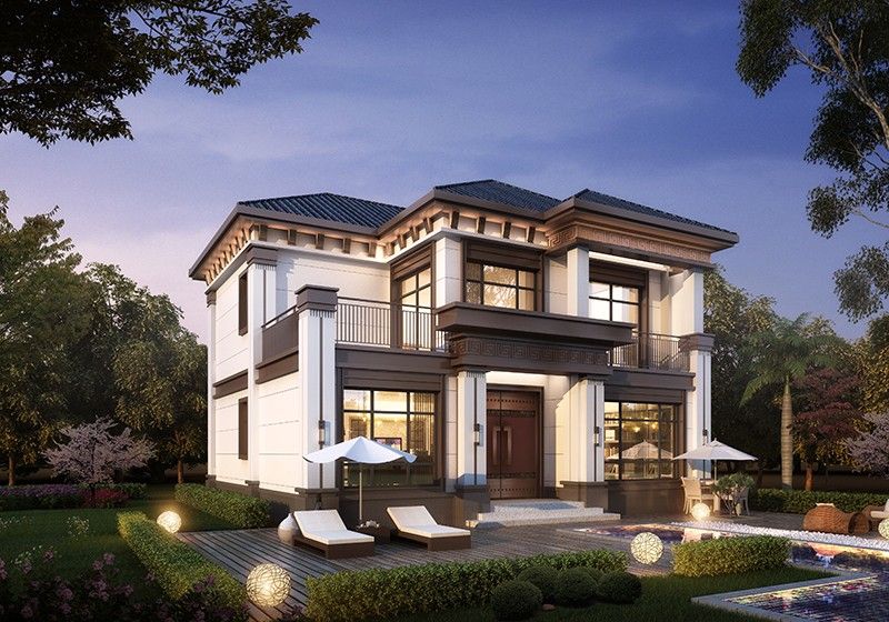 一眼就驚艷的二層新中式別墅設計圖，大氣做夢都想回家蓋棟！