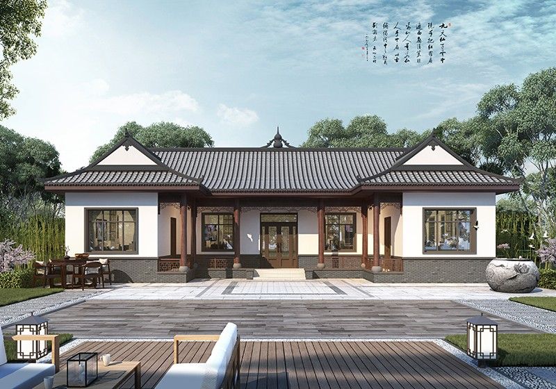 帶堂屋設計一層三合院設計圖，白墻黛瓦古韻悠悠，比高層舒服接地氣！