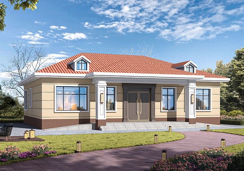 農村16萬一層平房小院設計圖，左右對稱布局好，南北方都能建