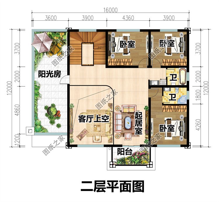 帶陽(yáng)光房二層小別墅3