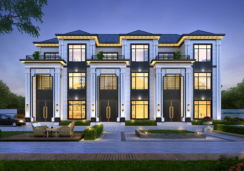 頂配三拼三層別墅設(shè)計(jì)，獨(dú)立入戶+共享庭院，兄弟三家共享奢華豪宅