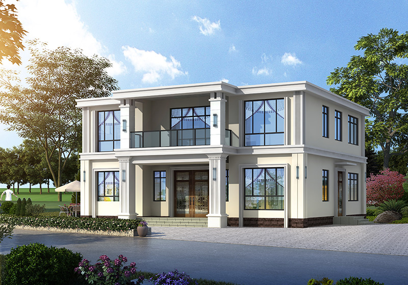 簡單款二層小別墅設計圖，平屋頂造型簡約