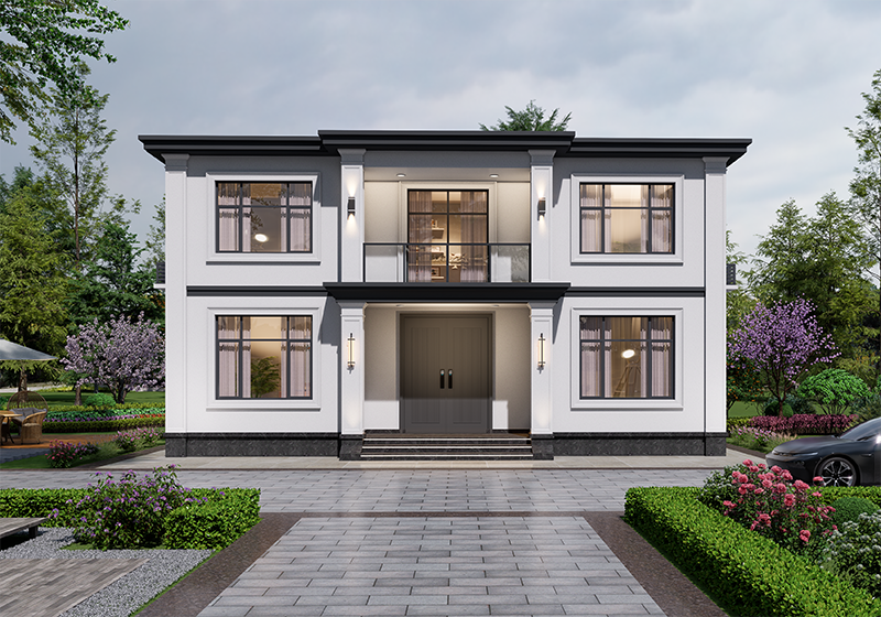 平頂二層別墅設(shè)計圖，進深不到8米，適合小進深宅基地