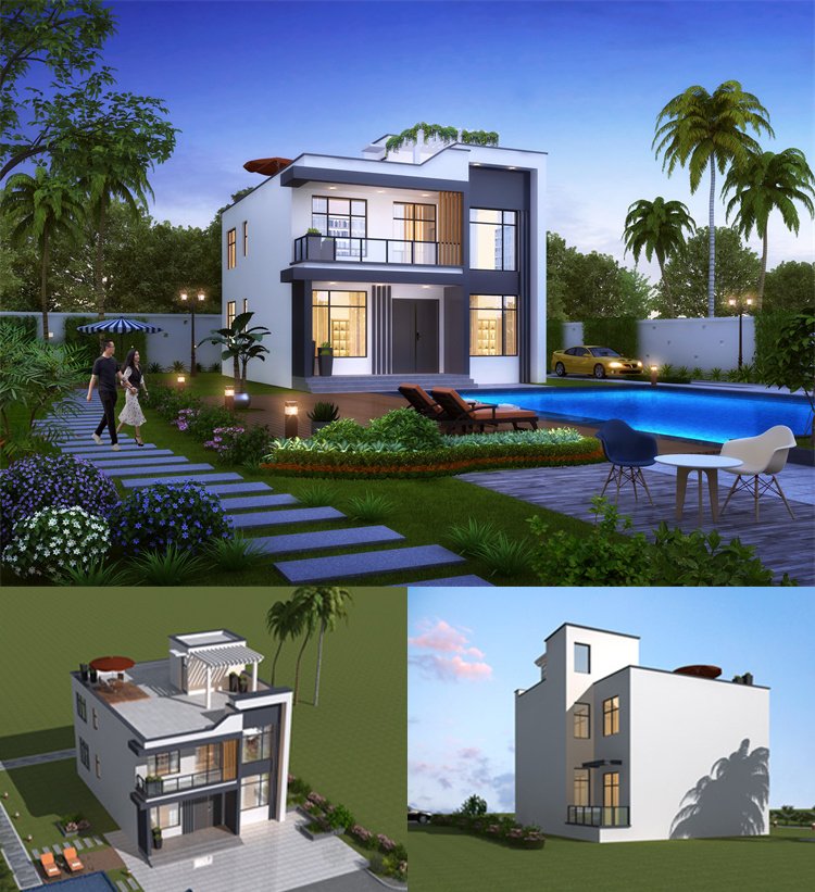 平屋頂現(xiàn)代風(fēng)格二層別墅設(shè)計(jì)圖1