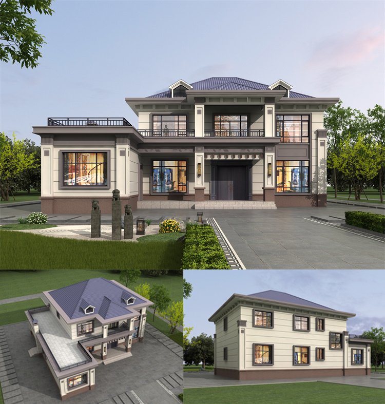 七字型二層時尚簡約自建房設計1