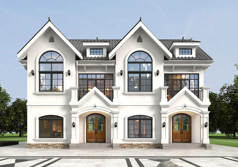 美式田園風(fēng)格二層雙拼別墅設(shè)計圖，16米乘11米，兄弟建房就它！