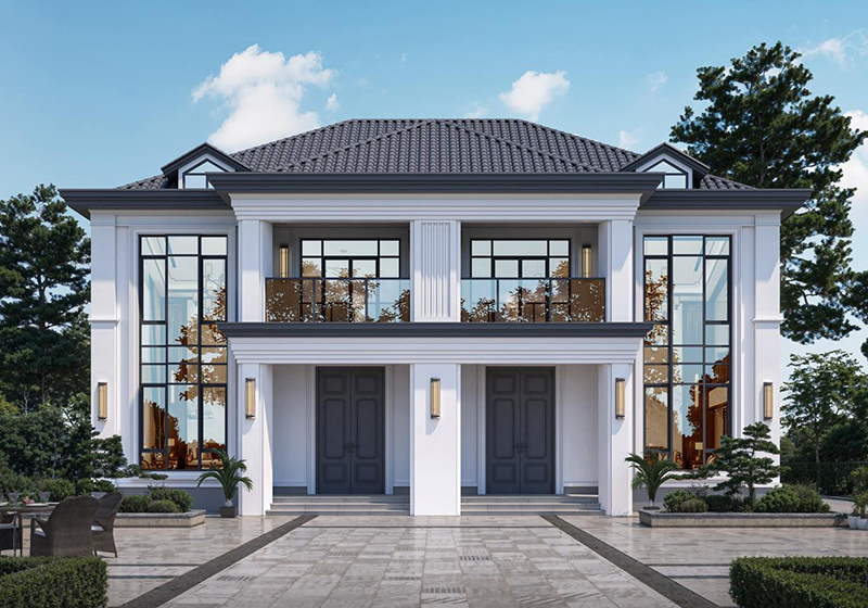 新中式雙拼別墅二層設(shè)計圖，氣派實用有面子，17米乘13米