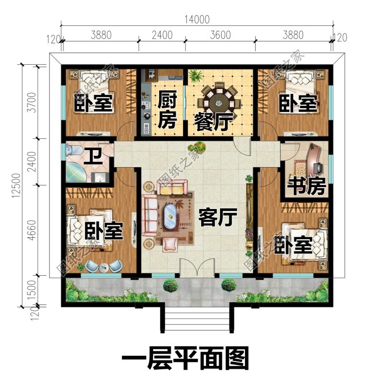 一層農村自建房別墅設計方案,左右對稱布局好